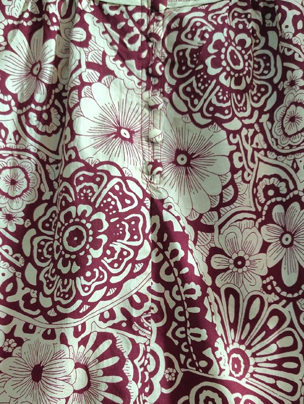 Women's Puff-Sleeve Floral Print Top Sangria Red Boho Chic Peasant - Picture 4 of 7